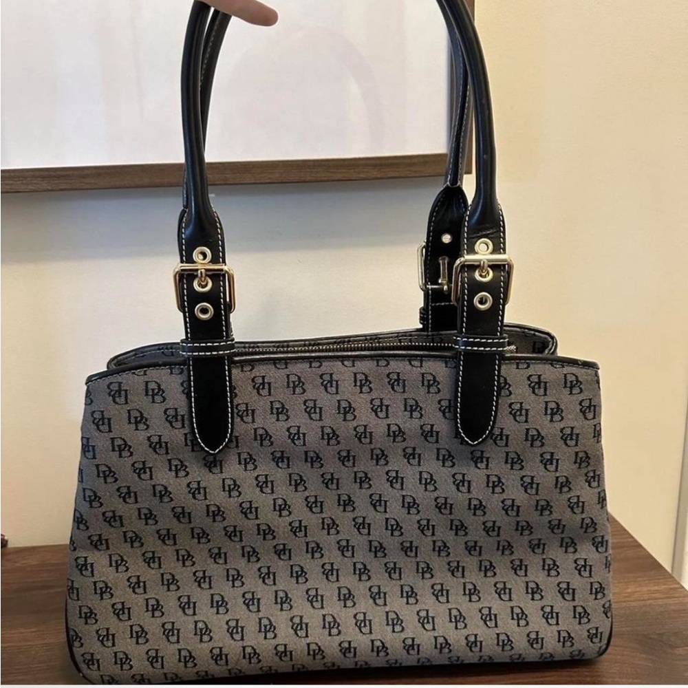 Dooney & Bourke Monogram Pattern Tote Bag with Black Trim